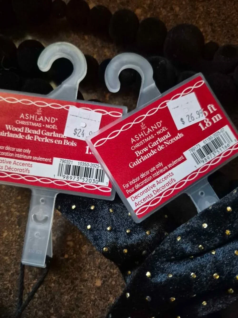 Ashland 2 garlands  1 6 ft velvet wrapped wood and  1 velvet bow garland 6ft
